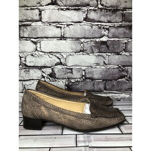 Lloyd Vibram Bronze Shimmer Leather SnakeSkin Designer Loafers Women Sz 41EU/10M